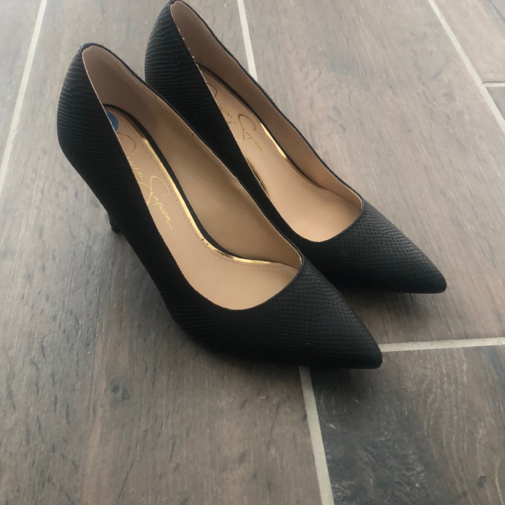 Jessica Simpson black snake heels, pumps
